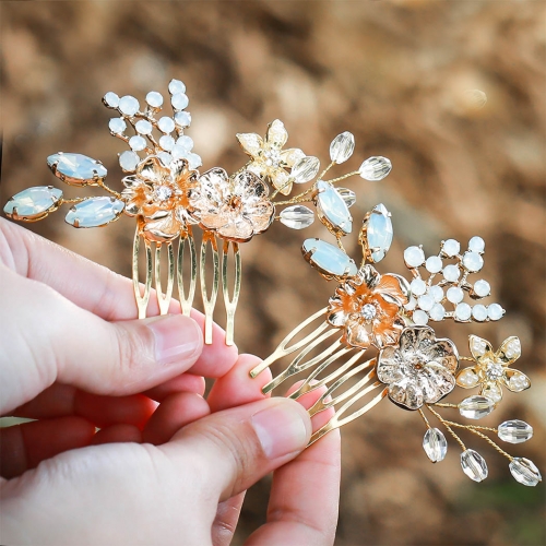 Unicra Flower Bride Wedding Hair Comb Gold Rhinestone Bridal Hair Pieces Opal Hair Clip Hair Accessories for Women and Girls (pack of 2)