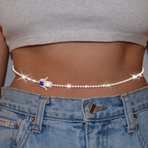 Victray Crystal Waist Chain Silver Body Chains Rhinestone Summer Beach Body Jewelry Party Body Accessories for Women and Girls