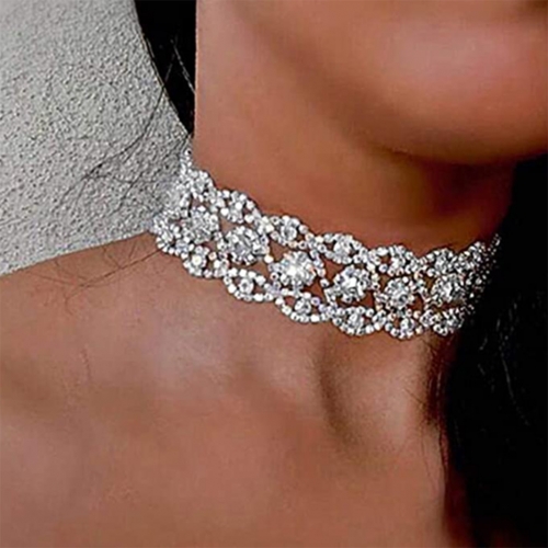 Edary Rhinestone Choker Necklace Jewelry Adjustable Collar Necklaces Silver Chokers for Women and Girls