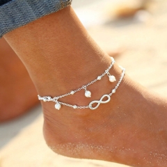Zoestar Boho Forever Anklets Silver Pearl Bead Ankle Bracelets Summer Anklet Set Simple Love Foot Chain Jewelry for Women and Girls