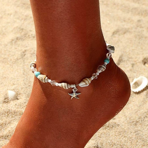 Zoestar Boho Shell Anklets Chains Silver Starfish and Scallop Pendent Ankle Bracelets Beach  Foot Jewelry for Women and Girls