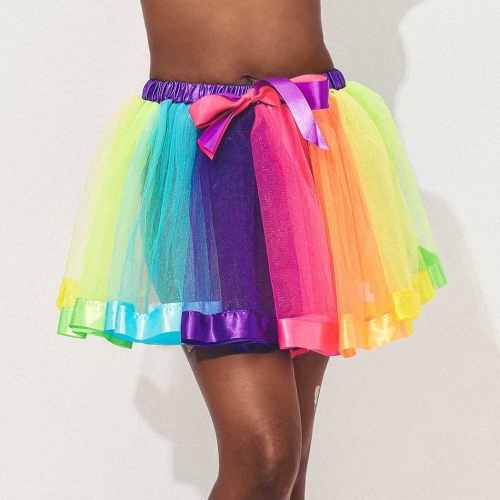 Victray Ballet Tutu Skirt Tulle Elastic Dance Skirts Rainbow Tutu Skirt Fashion Performance Costume for Women and Girls