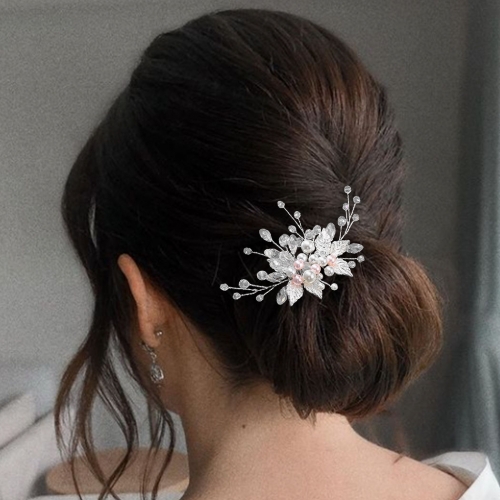 Unicra Pearl Bride Wedding Hair Comb Silver Rhinestone Headpiece Leaf Hair Pieces Bridal Hair Accessories for Women and Girls