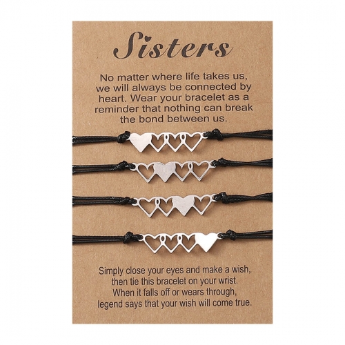 Edary Sister Matching Bracelet Friendship Heart Charm Wish Bracelets Set for Sister Best Friend for Women and Girls