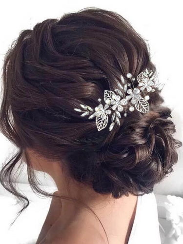 Unicra Bride Leaf Bridal Hair Comb Flower Wedding Hair Piece Rhinestone Pearl Hair Accessories for Women and Girls