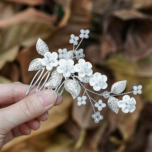 Unicra Flower Bride Wedding Hair Comb Leaf Bridal Hair Pieces Rhinestone Hair Accessories for Women and Girls