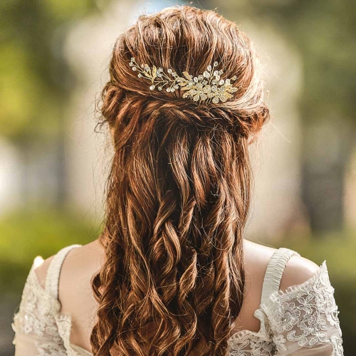 Unicra Flower Bride Wedding Hair Comb Crystal Bridal Hair Accessories  Pearl Headpiece Leaf Hair Jewelry for Women