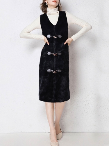 Aukmla Women's Faux Fur Vest Black Long Sleeveless Fur Coat Jacket for Spring Autumn and Winter