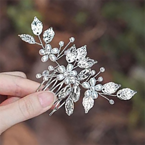 Unicra Pearl Bride Weding Hair Comb Silver Leaf Bridal Hair Pieces Crystal Hair Clip Hair Accessories for Women and Girls