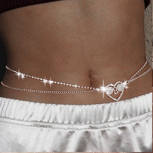 Victray Crystal Waist Chain Silver Body Chains Rhinestone Body Jewelry Party Body Accessories for Women and Girls