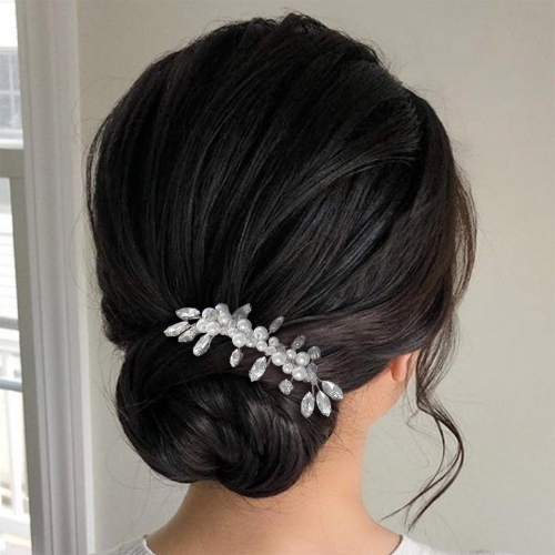 Unicra Crystal Weding Hair Comb Silver Pearl Bridal Hair Pieces Rhinestone Hair Clip Hair Accessories for Women and Girls