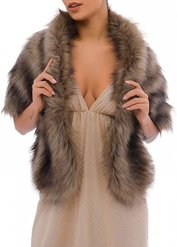 Aukmla Bride Fur Shawls and Wraps Bridal Wedding Faux Fur Scarf Winter Sleeveless Fur Stole for Women and Bridesmaids