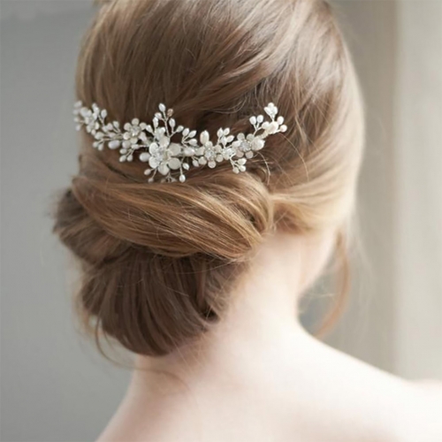 Unicra Flower Bride Wedding Hair Comb Silver Pearl Bridal Hair Pieces Hair Accessories for Women and Girls
