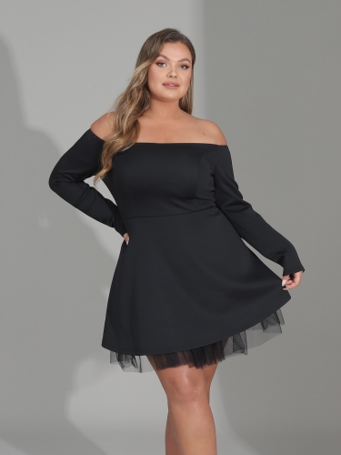 Womens Plus Size Long Sleeve Dress Black Stretchy Casual Dress Loose Lace Maxi Dress Solid Midi Dresses  for Women and Girls