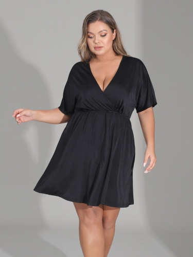 Womens Plus Size V-Neck Dress Black Dress Loose Plain Casual Maxi Dress Solid Midi Dresses for Women and Girls