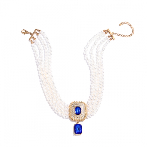 Woeoe Women Choker Necklace Multilayer Dainty Rhinestones Pearls Choker Necklace