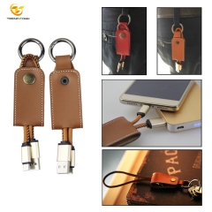 Leather retractable charging cable micro USB data cable