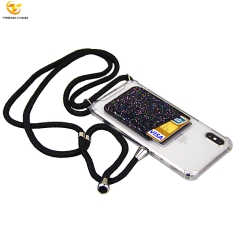 For iPhone Xs Max PPM Strap Necklace Mobile Case Chain Rope Phone Case with Card Holder