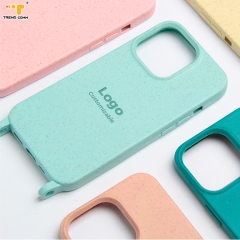 Fashion Girls DIY Cross Neck Lanyard Soft TPU Wheat Straw PLA Compostable Biodegradable Phone Case For iPhone 6-13 Pro Max