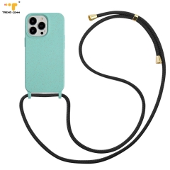 Fashion Girls DIY Cross Neck Lanyard Soft TPU Wheat Straw PLA Compostable Biodegradable Phone Case For iPhone 6-13 Pro Max