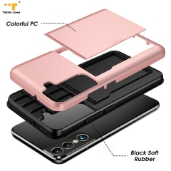 Plastic Protective Slide Back Cover Shockproof Credit Holder Hard Colour Tpu Pc Mobile Wallet Card Phone Case