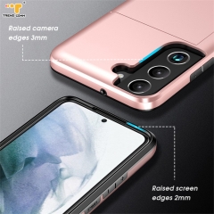 Plastic Protective Slide Back Cover Shockproof Credit Holder Hard Colour Tpu Pc Mobile Wallet Card Phone Case