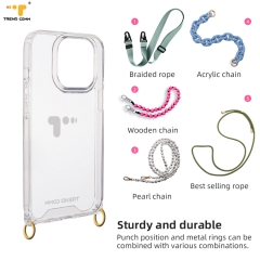 Anti Drop Clear Plastic Phone Case Customized Print PU Leather Credit Card Sticker Detachable Handmade Pearls Body Chain