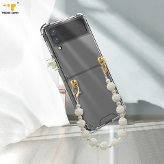 Stock Elegant Pearl Beaded Chains Hand Strap Anti Shock Hard Shell Clear TPU Mobile Phone Cases