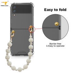 Stock Elegant Pearl Beaded Chains Hand Strap Anti Shock Hard Shell Clear TPU Mobile Phone Cases