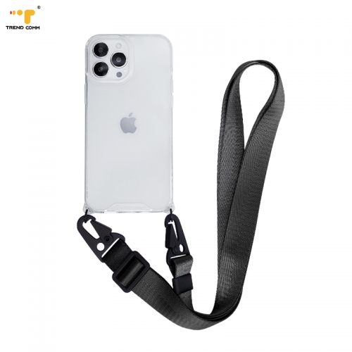 Transparent Back Cover Women Nylon Crossbody Men's Mobile Chain Bumper Shockproof With Strap For iPhone 13 Pro Max Phone Case