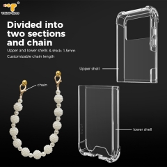 Stock Elegant Pearl Beaded Chains Hand Strap Anti Shock Hard Shell Clear TPU Mobile Phone Cases