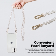 Girly Amazon Top Seller Pearl Chain Strap Luxury PC TPU Trend Custom Logo Bulk Clear Designer Phone Cases For iPhones