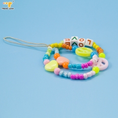 Smile Face Fruit Handmade Chain Rainbow Wrist String Acrylic Pearl Phone Strap Beads Cartoon Designer Beaded Lanyard