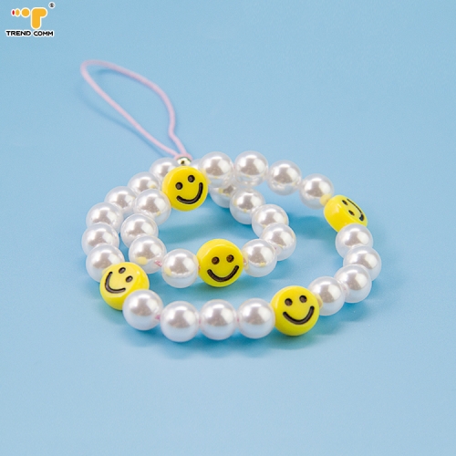 Smile Face Fruit Handmade Chain Rainbow Wrist String Acrylic Pearl Phone Strap Beads Cartoon Designer Beaded Lanyard