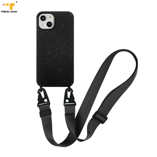 Stock Bamboo Fiber Compostable Cover Detachable End Clip Crossbody Chain Full Biodegradable Designer Phone Cases For iPhone 13