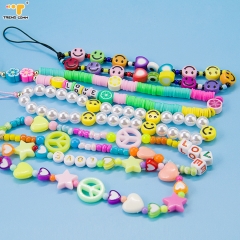 Smile Face Fruit Handmade Chain Rainbow Wrist String Acrylic Pearl Phone Strap Beads Cartoon Designer Beaded Lanyard