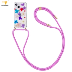 Top Selling DIY Real Dried Flower Clear Plastic Mobile Back Cover Anti-Fall Acrylic Crossbody Chain Bag 2021 For iPhone 13