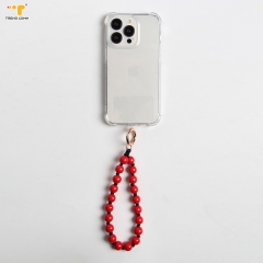 Jewelry plastic wholesale natural wood round big color keychain custom Bracelet Phone Wrist Strap Beaded