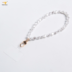 Jewelry trend Luxurious Pearl bracelet lanyard with logo custom polyester neck chain Case Phone Wrist