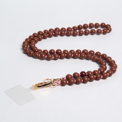 Convenient Custom logo short Wood Lanyard hand cell Wrist Strap phone Beaded chain charm lanyard