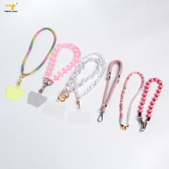 Jewelry trend Luxurious Pearl bracelet lanyard with logo custom polyester neck chain Case Phone Wrist