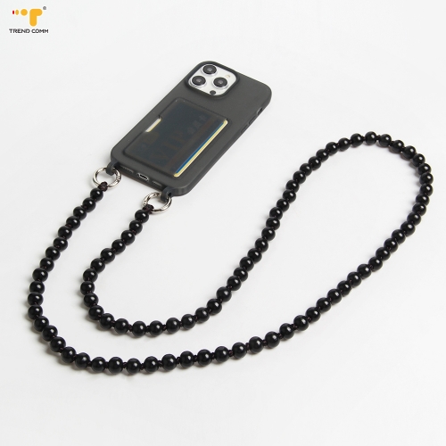 2023 Hot Anti slip long Necklace Crossbody Custom lanyard mobile phone case beaded key chain wood strap