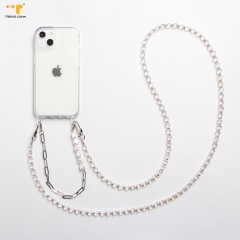 Personalized white fashion smart phone metal pad neck beaded chain charm wrist strap universal phone lanyard crossbody