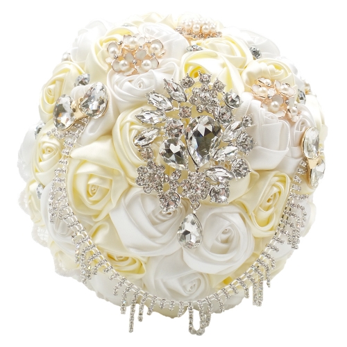 Pearl Rhinestone Jewelry Bouquet Silk Roses for Wedding