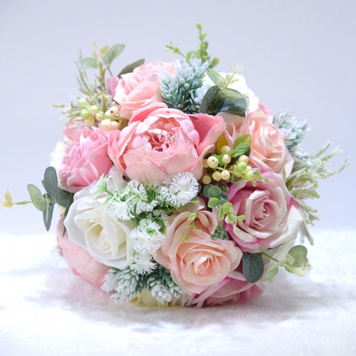 Light Pink Rose White Peony Wedding Bouquet