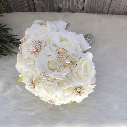 White Rose Bride Bouquet with Love Jewelry