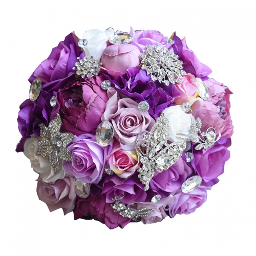 10 inches Bride Bouquet Lavender Rose Calla Lily-Purple Wedding