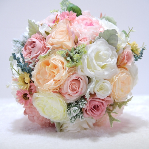 Blush Pink Blooming Rose Peony Bride Bouquet