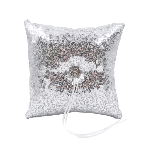 Silver Sequin Glitter Wedding Ring Bearer Pillow