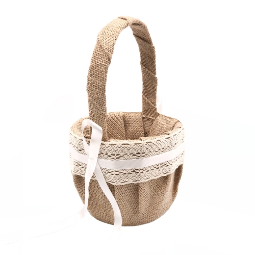 Linen Cover Wedding Flower Girl Basket